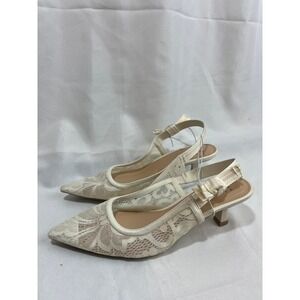 A New Day Womens Cream Floral Lace Slingback Kitten Heels with Bow Detail 8.5